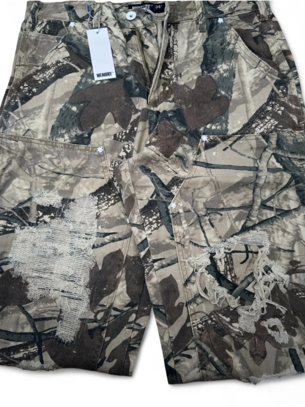 Memory Lane Double-Knee Distressed Camo Men’s Pants Size W34 x L32 (NWT)
